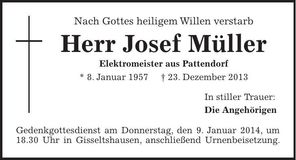 Traueranzeige Josef Müller