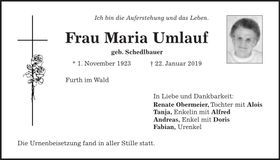 Traueranzeige Maria Umlauf
