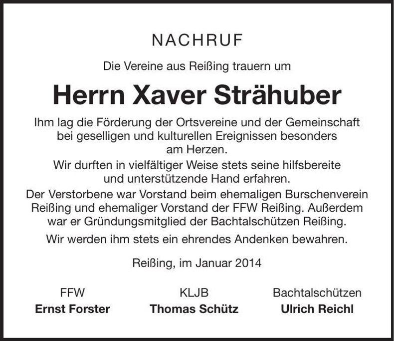 Traueranzeige Xaver Strähuber