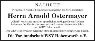 Traueranzeige Arnold Ostermyer