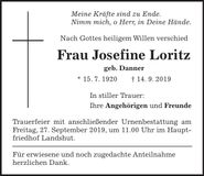 Traueranzeige Josefine Loritz