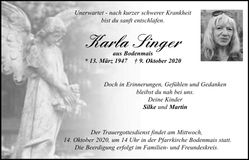 Traueranzeige Karla Singer