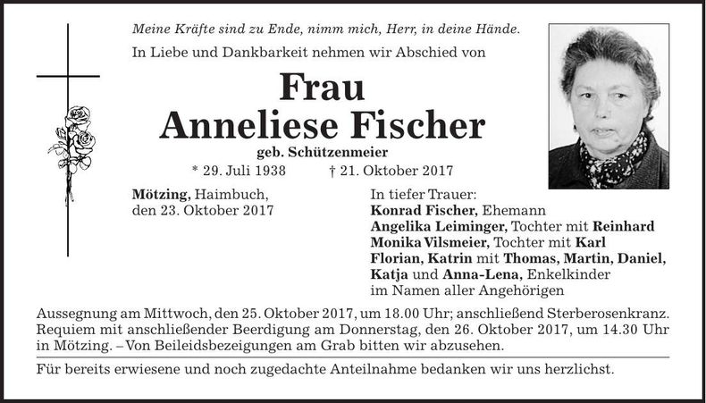 Traueranzeige Anneliese Fischer