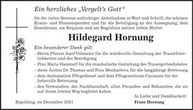 Traueranzeige Hildegard Hornung