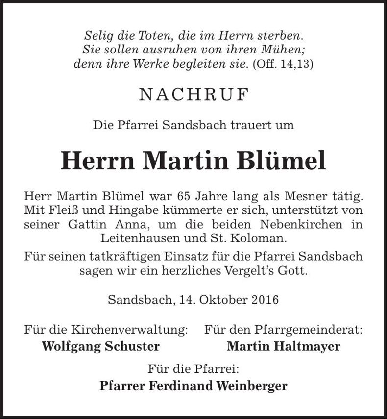 Traueranzeige Martin Blümel