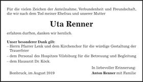 Traueranzeige Uta Renner