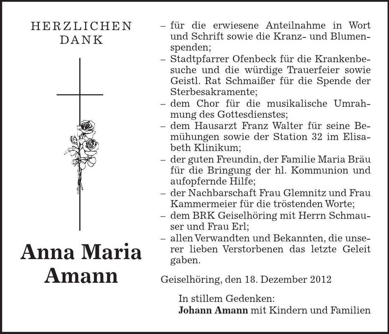 Traueranzeige Anna Maria Amann