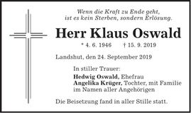 Traueranzeige Klaus Oswald