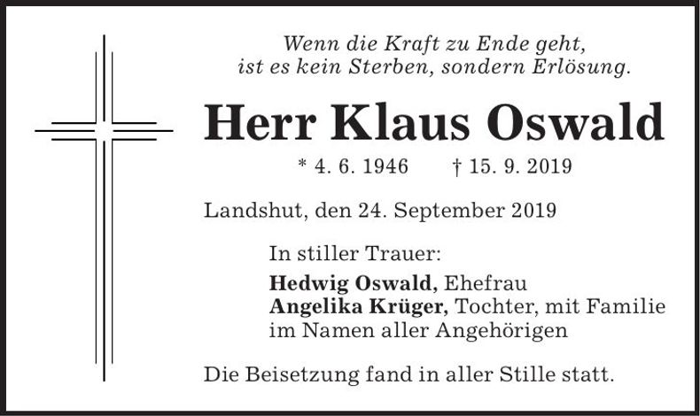 Traueranzeige Klaus Oswald
