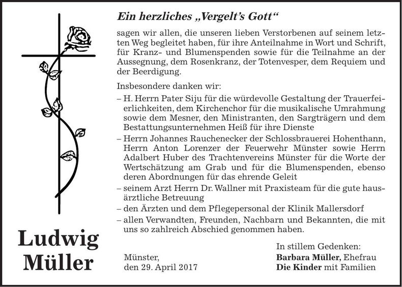 Traueranzeige Ludwig Müller