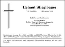 Traueranzeige Helmut Stieglbauer