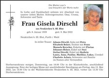 Traueranzeige Gisela Dirschl