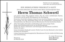 Traueranzeige Thomas Schwertl