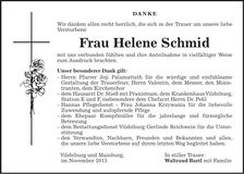 Traueranzeige Helena Schmid