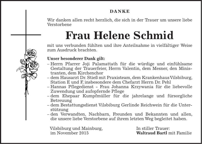 Traueranzeige Helena Schmid