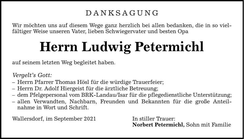 Traueranzeige Ludwig Petremichl