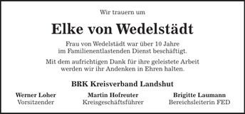 Traueranzeige Elke von Wedelstädt