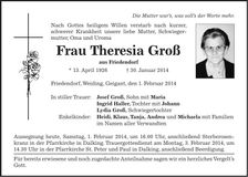 Traueranzeige Theresia Groß