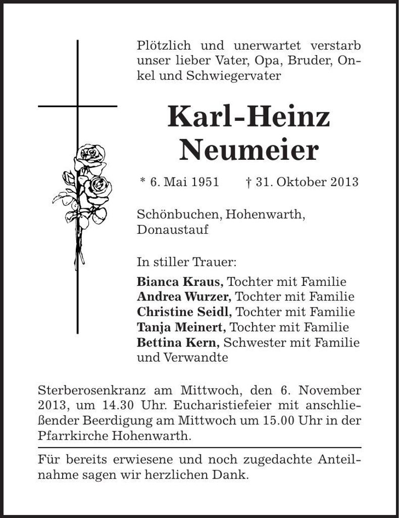 Traueranzeige Karl-Heinz Neumeier