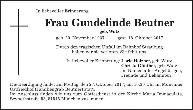 Traueranzeige Gundelinde Beutner