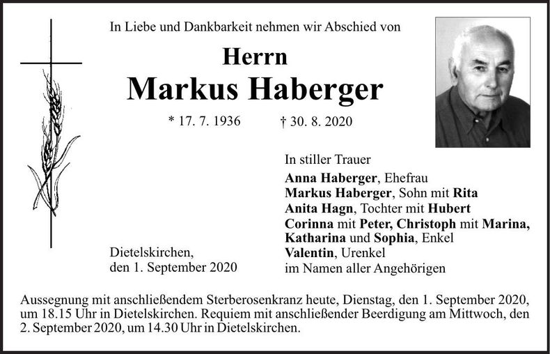 Traueranzeige Markus Haberger