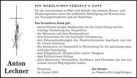 Traueranzeige Anton Lechner