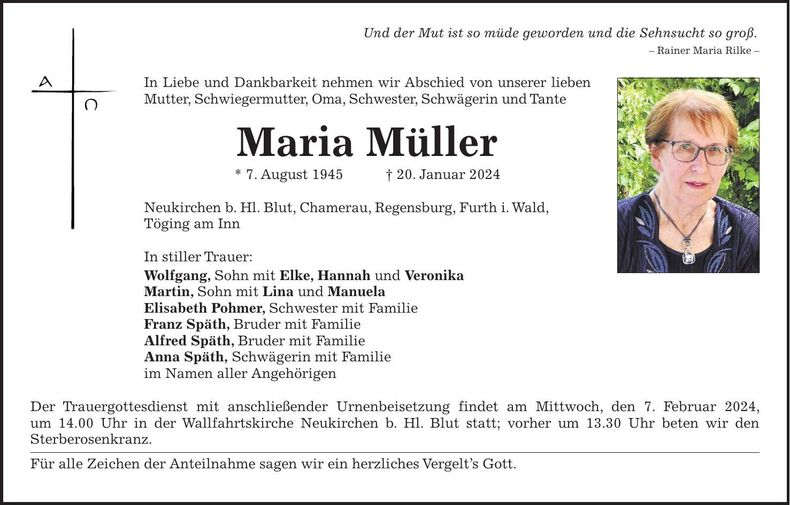 Traueranzeige Maria Müller