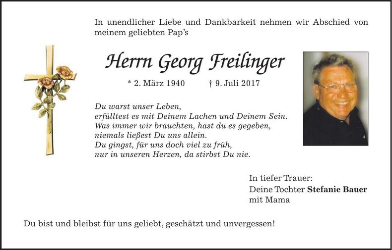 Traueranzeige Georg Freilinger