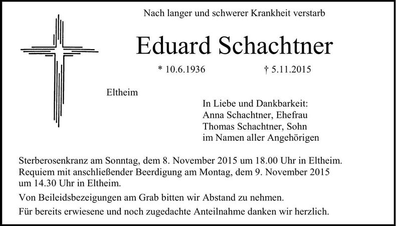 Traueranzeige Eduard Schachtner