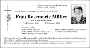 Traueranzeige Rosemarie Müller