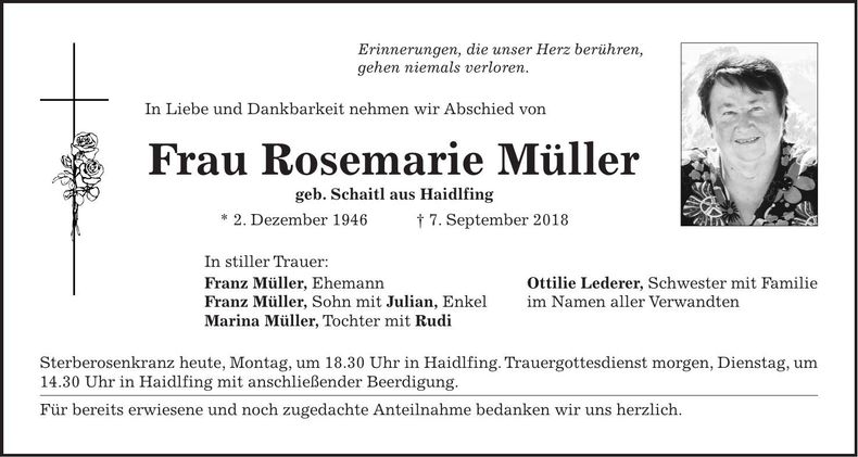 Traueranzeige Rosemarie Müller