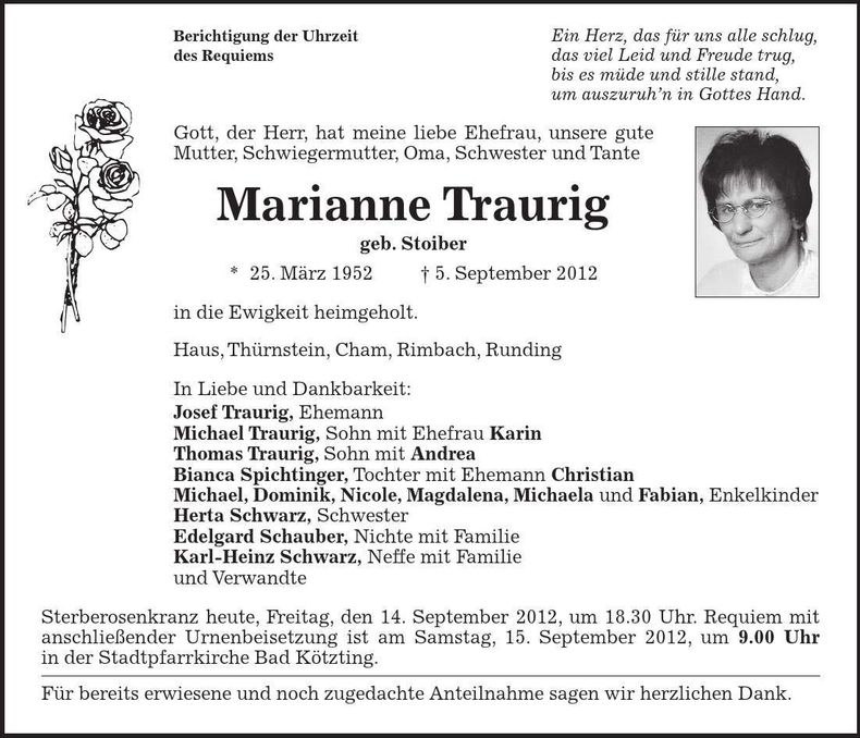 Traueranzeige Marianne Traurig