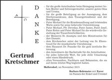 Traueranzeige Gertrud Kretschmer