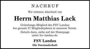 Traueranzeige Matthias Lack
