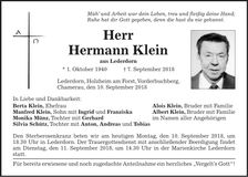 Traueranzeige Hermann Klein