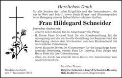 Traueranzeige Hildegard Schneider