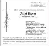 Traueranzeige Josef Bayer