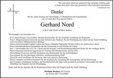 Traueranzeige Gerhard Nord
