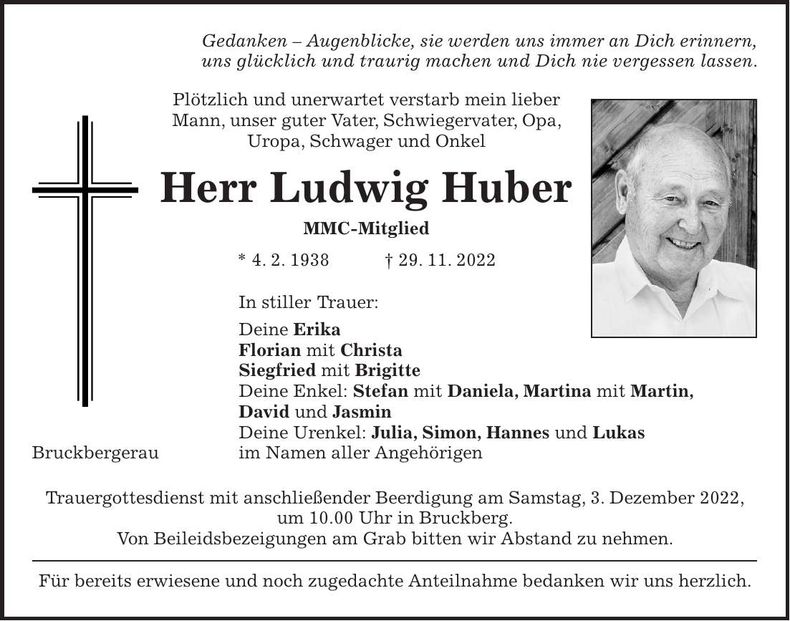 Traueranzeige Ludwig Huber