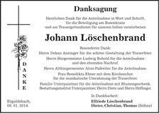 Traueranzeige Johann Löschenbrand