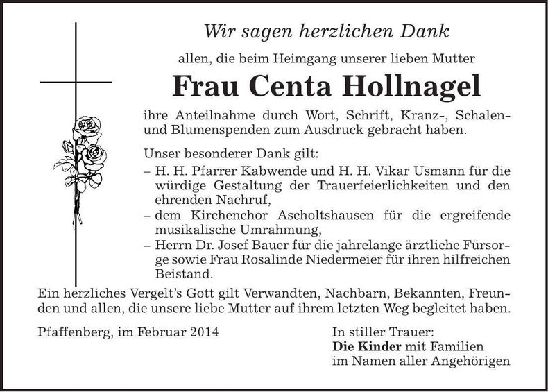 Traueranzeige Centa Hollnagel