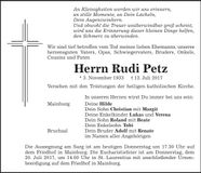 Traueranzeige Rudi Petz