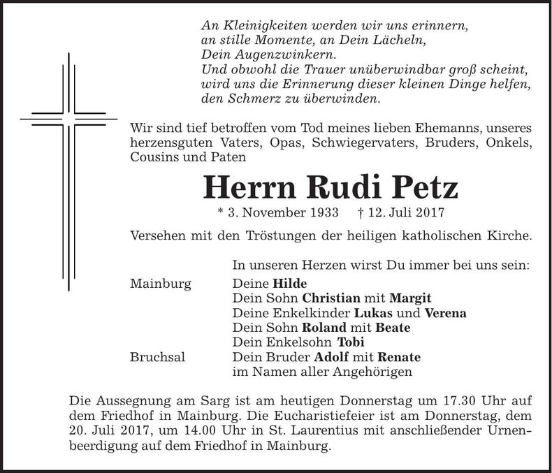Traueranzeige Rudi Petz