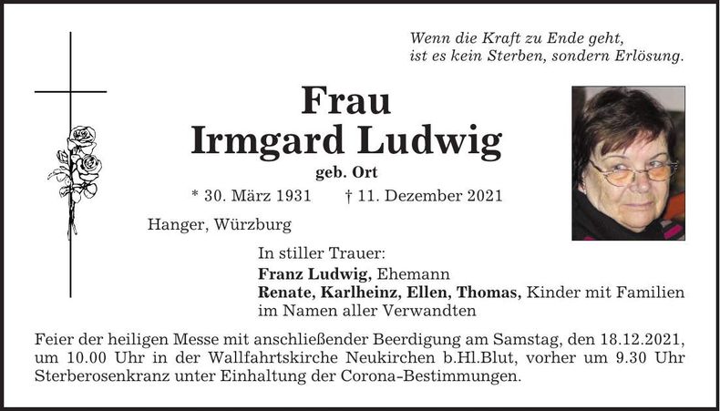 Traueranzeige Irmgard Ludwig