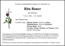 Traueranzeige Rita Bauer