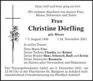 Traueranzeige Christine Dörfling