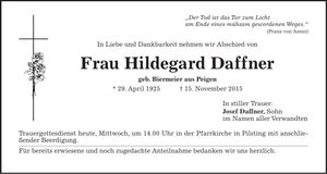 Traueranzeige Hildegard Daffner