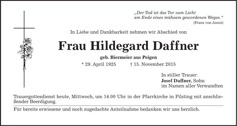 Traueranzeige Hildegard Daffner