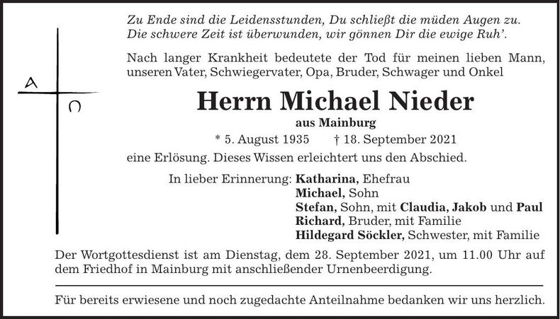 Traueranzeige Michael Nieder