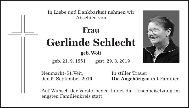 Traueranzeige Gerlinde Schlecht